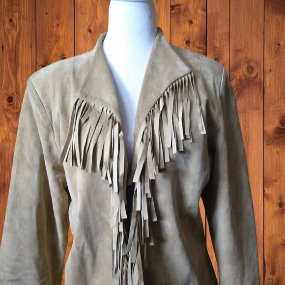 Nancy Bolen City Girl Size 12 Beige Suede Open Front Jacket Fringe Western - Picture 4 of 9